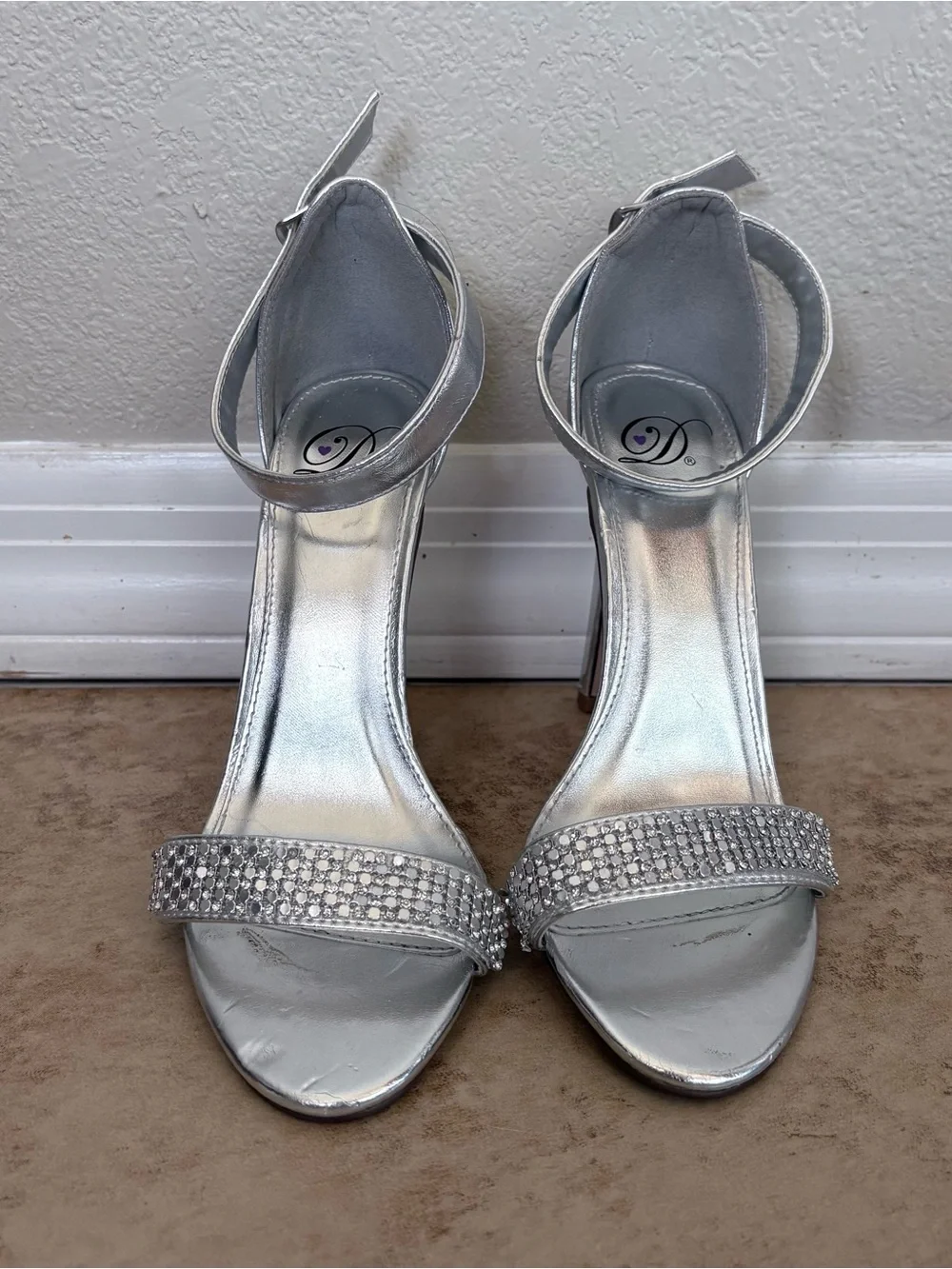 Silver Rhinestone Ankle-Strap Women's Heels